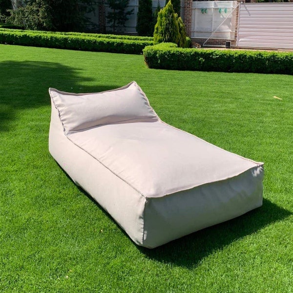 Beige daybed cover, outdoor reading nook seat, eco-friendly linen outer cover, waterproof polyester, garden lounger, minimalist furniture
