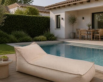 Beige Linen Daybed Cover, Scandinavian Outdoor Lounger Slipcover, Custom Patio Cushion