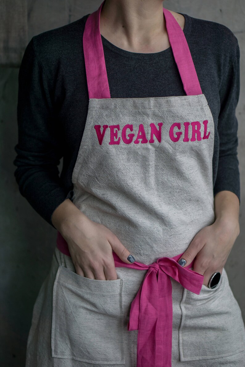 Women linen apron vegan girl gift organic hemp clothing pink full apron kitchen funny apron custom cooking apron eco friendly fabric decor