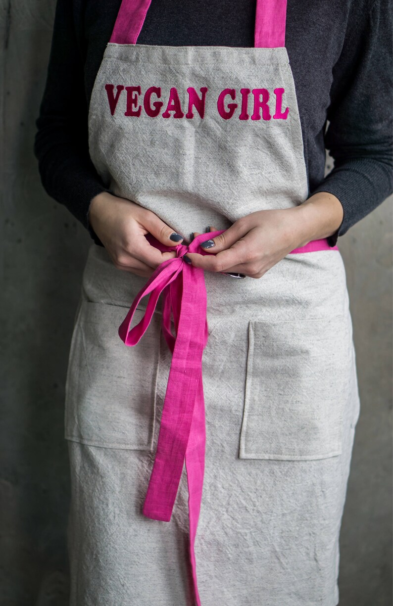 Women linen apron vegan girl gift organic hemp clothing pink full apron kitchen funny apron custom cooking apron eco friendly fabric decor