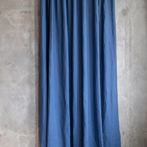 Navy blue linen curtains, organic shops window treatment, rustic drape panel, bedroom nautical curtains