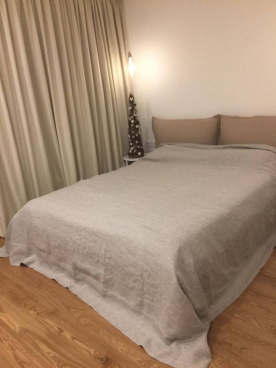 Gray Linen Throw Coverlet King Queen Size Natural Linen Bed Etsy