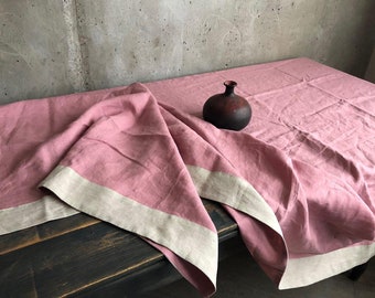 Pink linen tablecloth, pink tablecloth rectangle, custom holiday tablecloth, natural pink tablecloth