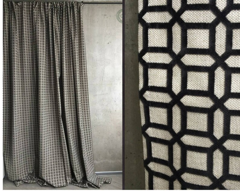 Blackout Window Curtains Black White Panel Cotton Geometric Etsy
