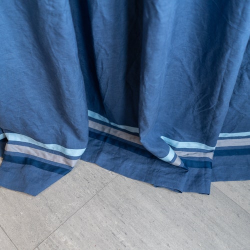 Navy blue linen curtains, organic shops window treatment, rustic drape panel, bedroom nautical curtains