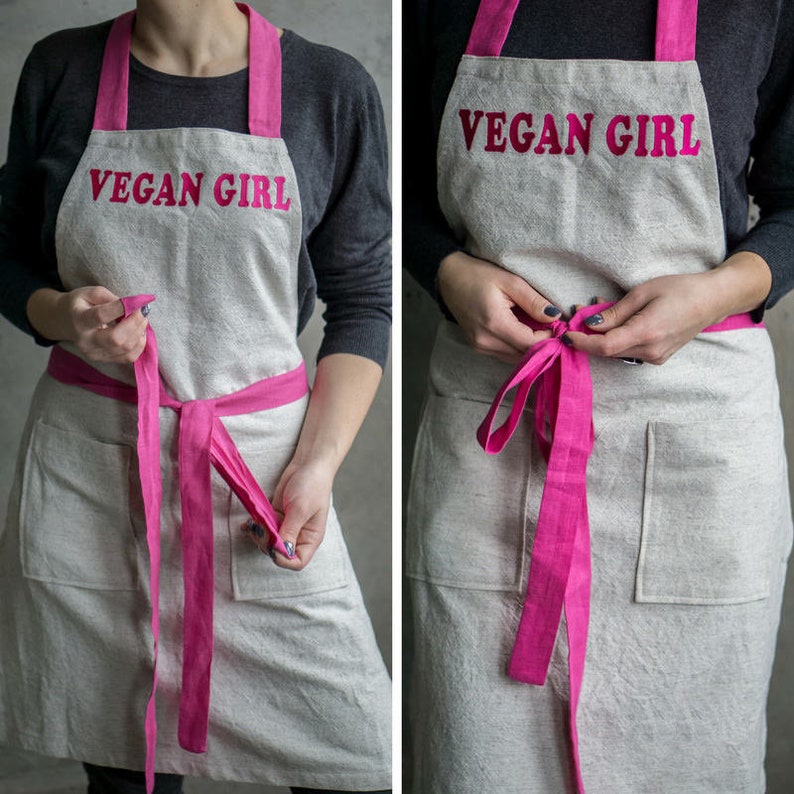 Women linen apron vegan girl gift organic hemp clothing pink full apron kitchen funny apron custom cooking apron eco friendly fabric decor