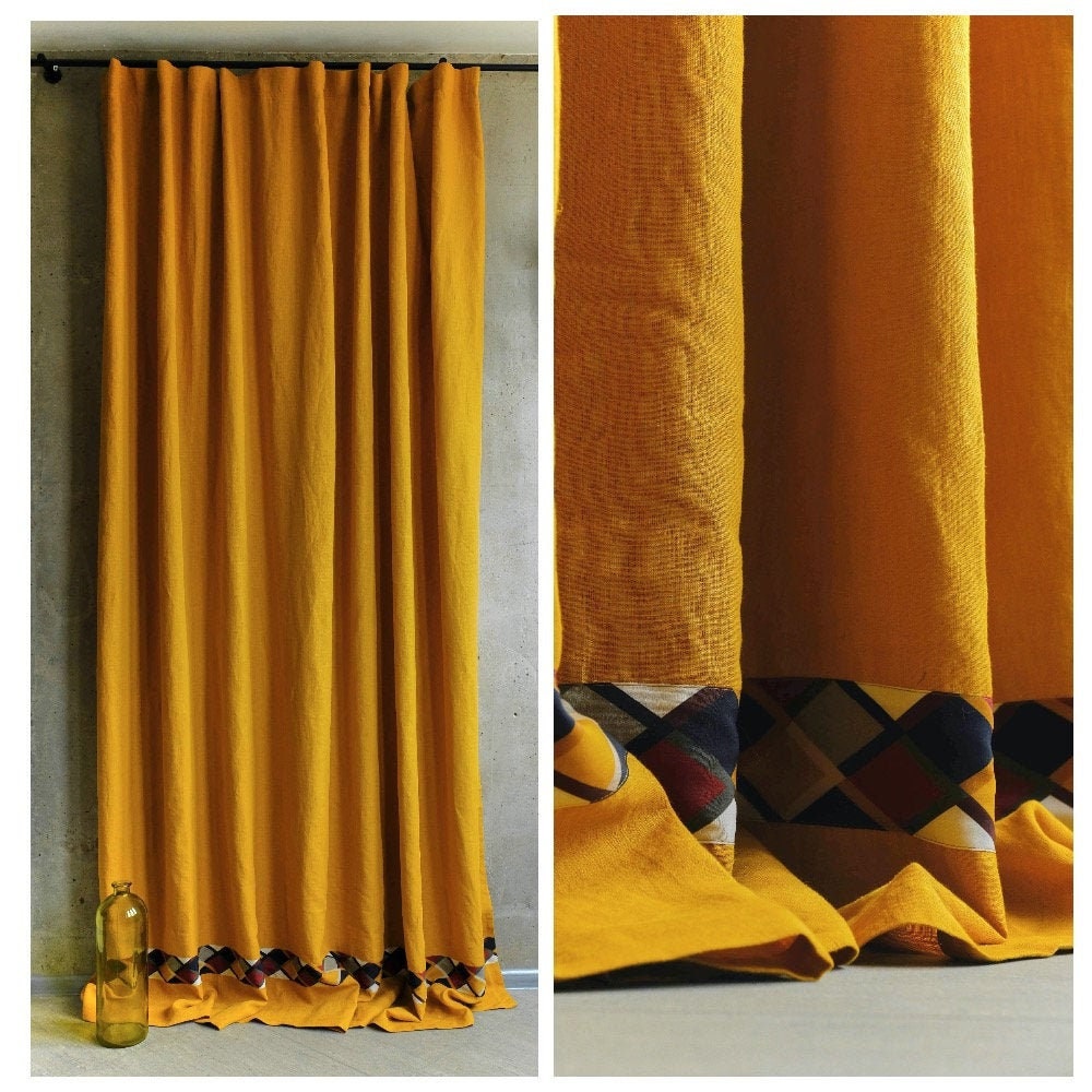 Bedroom drape panel Mustard yellow linen curtains farmhouse Etsy