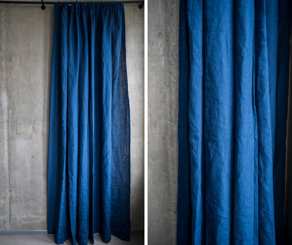 Navy blue linen curtains royal blue linen fabric drapery Etsy