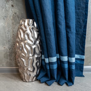Blue linen curtains, natural window drapes, bedroom blackout curtains, nursery drapery panel