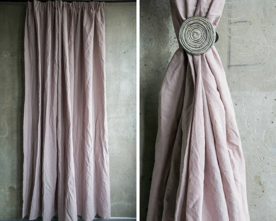 Pink Linen Fabric Curtain Panel Blackout Bedroom Window Etsy