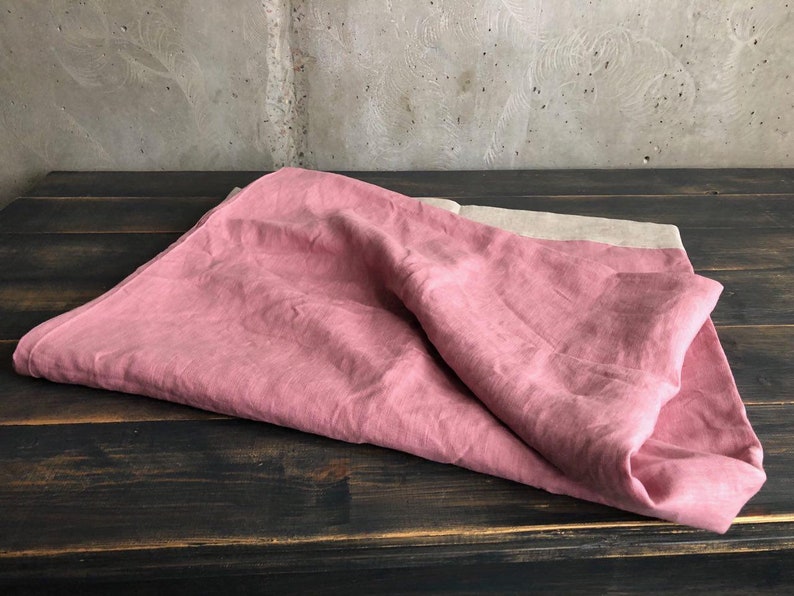 Pink linen tablecloth, pink tablecloth rectangle, custom holiday tablecloth, natural pink tablecloth image 2