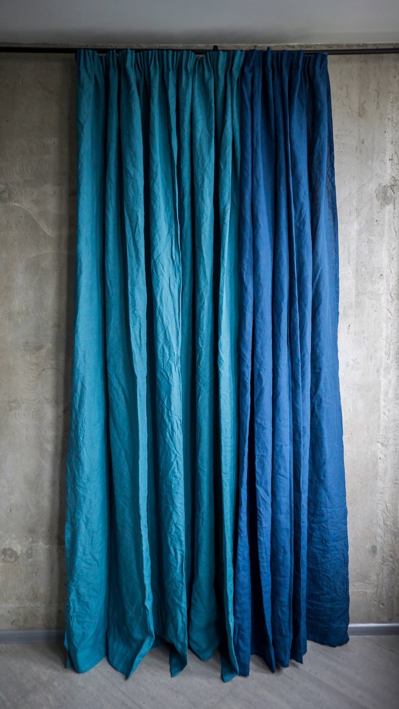 Navy Blue Linen Curtains Royal Blue Linen Fabric Drapery Etsy