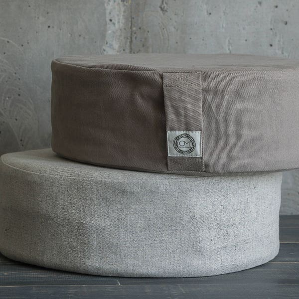 Round ottoman pouf, organic hemp pillow, floor cushion, meditation cushion, Scandinavian loft decor