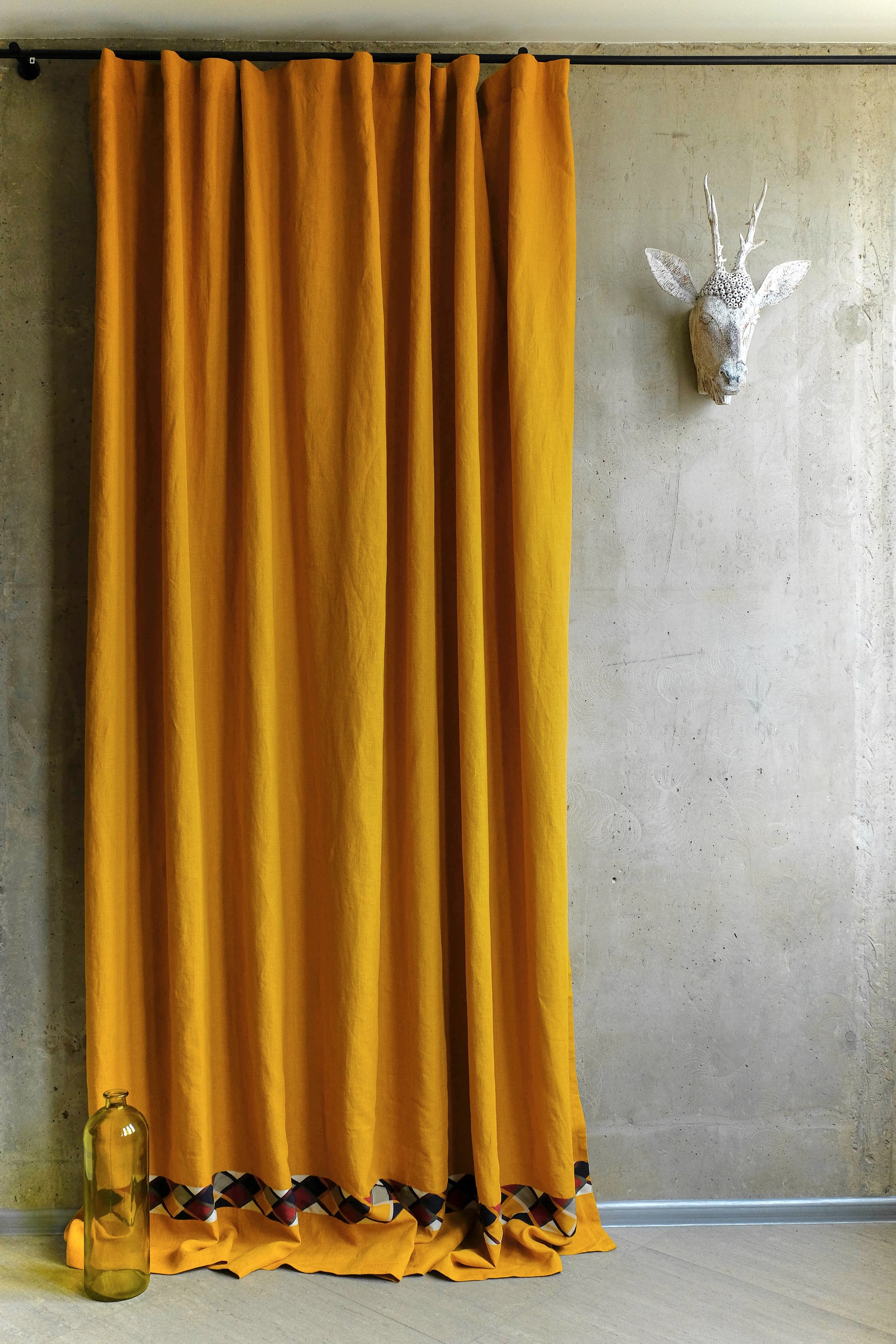 Bedroom drape panel Mustard yellow linen curtains farmhouse Etsy