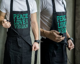 Black natural linen apron for men, Men’s organic cooking gift, Eco friendly linen decor