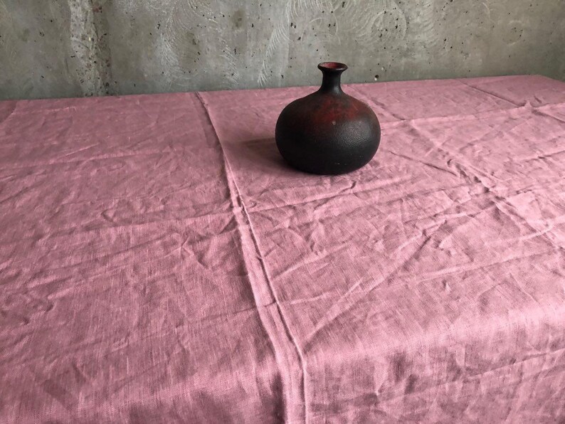 Pink linen tablecloth, pink tablecloth rectangle, custom holiday tablecloth, natural pink tablecloth image 9