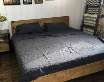King size linen bedding set, Organic flax linen set, Pure linen natural bedding, Queen size eco bedding, Natural bedding with pillowcases