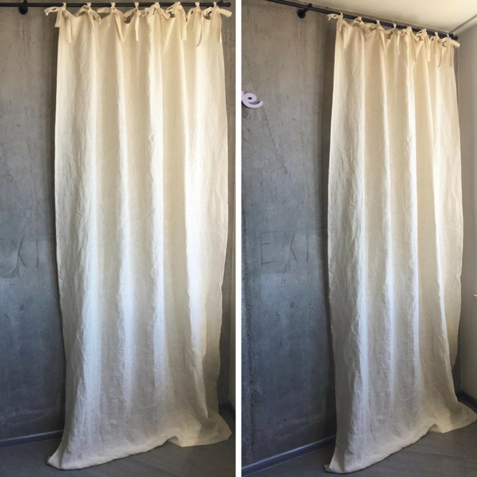 Yellow Linen Curtains With Ties Natural Window Treatment Eco Etsy