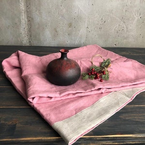 Pink linen tablecloth, pink tablecloth rectangle, custom holiday tablecloth, natural pink tablecloth image 4