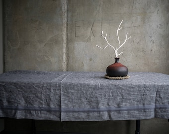 Gray linen fabric tablecloth, Organic table cover, Natural linen table top, Rectangular rustic tablecloth, Gray square linen fabric tabletop