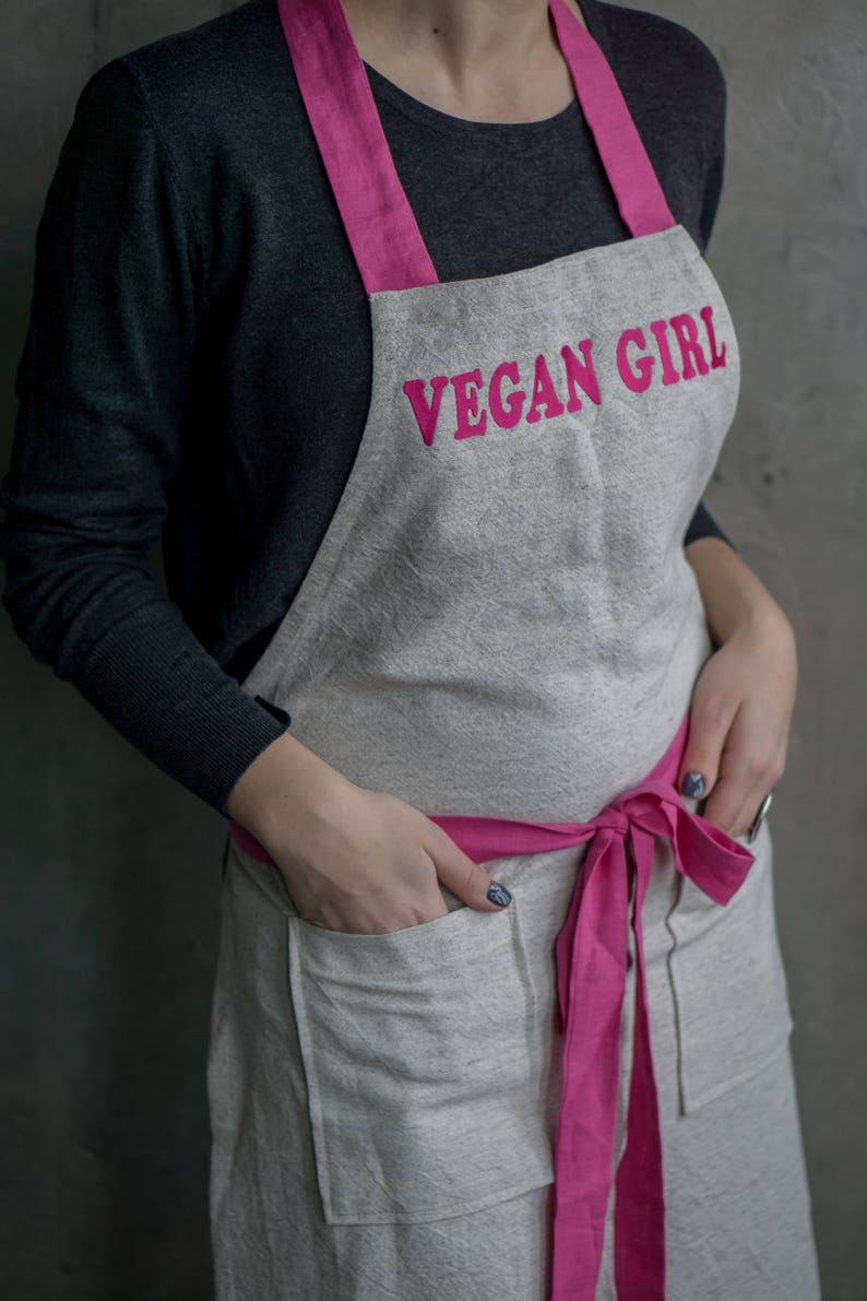 Women linen apron vegan girl gift organic hemp clothing pink full apron kitchen funny apron custom cooking apron eco friendly fabric decor