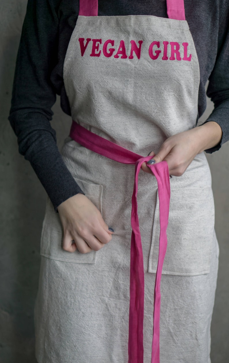 Women linen apron vegan girl gift organic hemp clothing pink full apron kitchen funny apron custom cooking apron eco friendly fabric decor