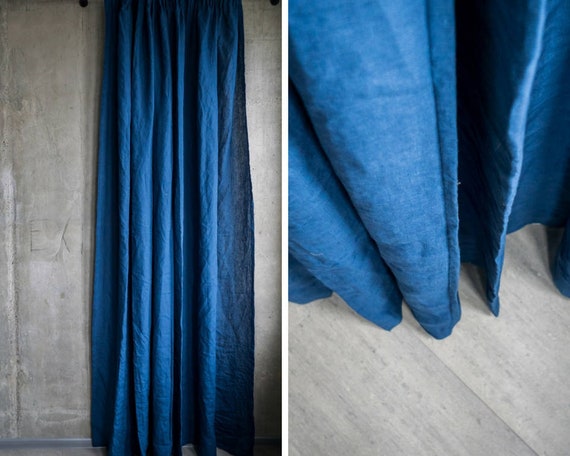 Navy Blue Linen Curtain Royal Blue Linen Fabric Drapery Etsy