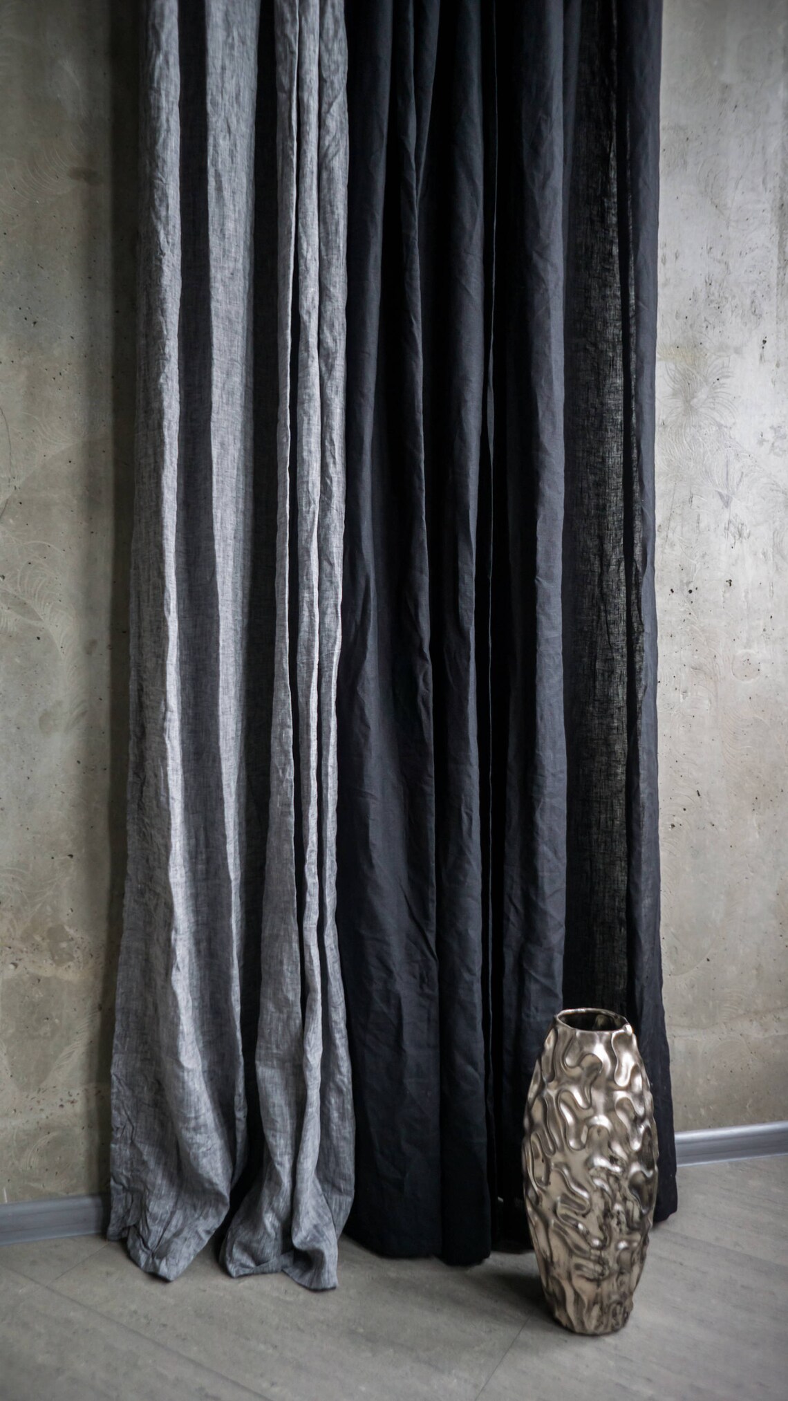 Black Linen Curtains Natural Drapery Panel Blackout Modern Etsy