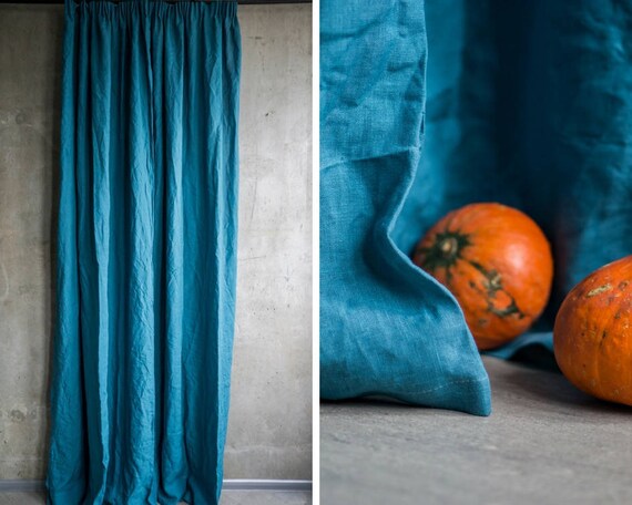 Blue Linen Bohemian Curtain Linen Fabric Turquoise Drape Etsy