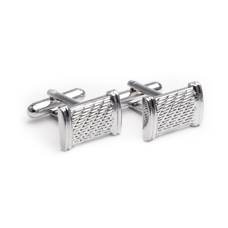 Rectangle Textured Silver Cufflinks with Borders