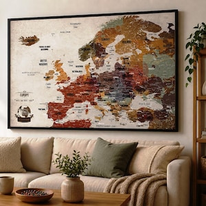 Mappa dell'Europa con Spilli, Mappa di Viaggio Personalizzata, Decorazione da Parete Europa, Regalo per Viaggiatori e Coppie