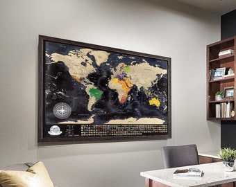 Carte du Monde à Gratter, Détaillée Carte de Voyage avec 196 Drapeaux de Pays, Cadeau sont Cadeau Parfait pour Tous Les Voyageurs. Made  EU