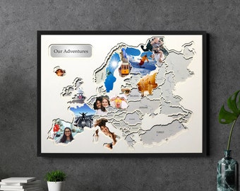 Photo Map of Europe - Travel Memories on a Photo Map - Photo Collage Map -  Photos Trip Map - Best Birthday Gift - Travelers Gift, Photo Map
