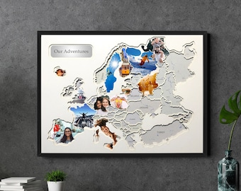 Personalized Europe Travel Photo Map, Best Gift for Travelers