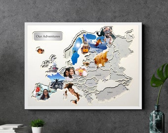 Personalized Europe Travel Photo Map: Birthday Gift Decor