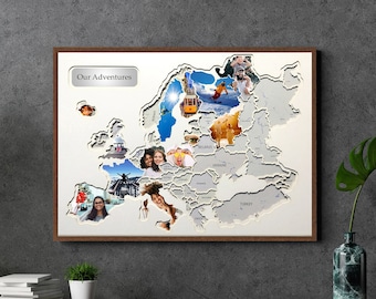 Personalized Europe Travel Photo Map: Home Decor, Birthday Gift