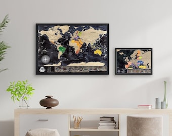 Carte du Monde à Gratter, Détaillée Carte de Voyage avec 196 Drapeaux de Pays, Cadeau sont Cadeau Parfait pour Tous Les Voyageurs. Made  EU
