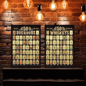 Personalisiertes Geschenk, Set Die Bourbon- und Whisky-Poster, Man-Cave-Geschenke, Weihnachtsgeschenk, Poster der 50 besten Bourbon- und Whiskys der Welt