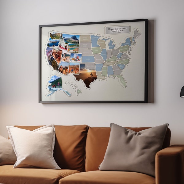 Personalized Map with Photos - United States Photo Map - Original Christmas Gifts - US Photo Map - Includes Photo Cropping Website Access