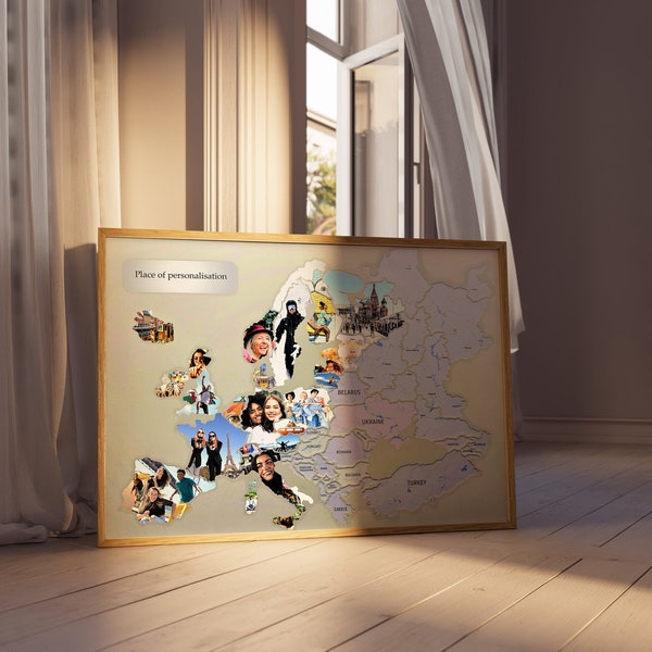 NUEVO Mapa fotográfico de Europa - Recuerdos de viajes en un mapa fotográfico - Crea tu collage personal - añade fotos de cada viaje