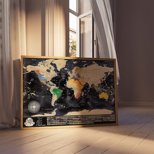Carte du Monde à Gratter, Détaillée Carte de Voyage avec 196 Drapeaux de Pays, Cadeau sont Cadeau Parfait pour Tous Les Voyageurs. Made  EU