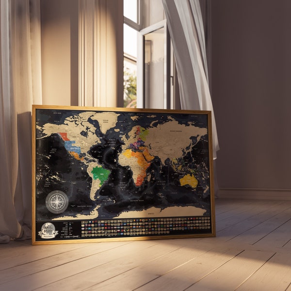 Carte du Monde à Gratter, Détaillée Carte de Voyage avec 196 Drapeaux de Pays, Cadeau sont Cadeau Parfait pour Tous Les Voyageurs. Made  EU