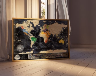 Weltkarte zum Rubbeln mit Flaggen - Personalisierte Reisekarte mit Geschenbox - Original Geschenk für die Liebsten - Hergestellt in der EU