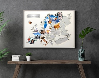 Personalized Europe Photo Map: Travel Keepsake, Birthday Gift
