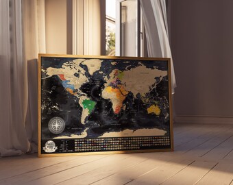 Carte du Monde à Gratter, Détaillée Carte de Voyage avec 196 Drapeaux de Pays, Cadeau sont Cadeau Parfait pour Tous Les Voyageurs. Made  EU