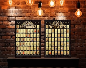 Bourbon & Whiskey Scratch-Off Poster Set: Top 50 List, Man Cave Gift