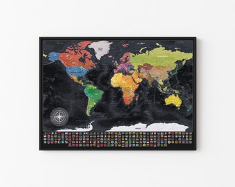 World Map Digital File - Personalized World Travel Map - Original Birthday Gift - Wedding Present - Gift for Friends - Digital Printable Map