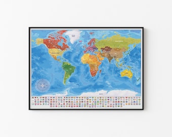 World Travel Map: Personalized Blue Color Map (Digital File)
