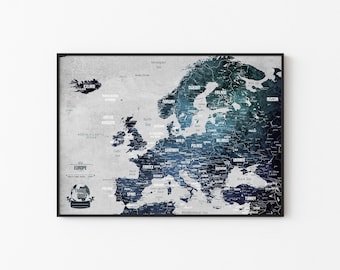 Europe Map Print: Ice Gray Travel Gift (Digital Printable)