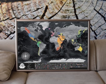 Carte du Monde à Gratter, Détaillée Carte de Voyage avec 196 Drapeaux de Pays, Cadeau sont Cadeau Parfait pour Tous Les Voyageurs. Made  EU
